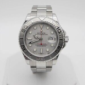 New Condition Rolex Platinum Men's Yacht Master Watch Green Sticker